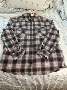 wild fable Green/Cream Plaid Button-Up Shirt